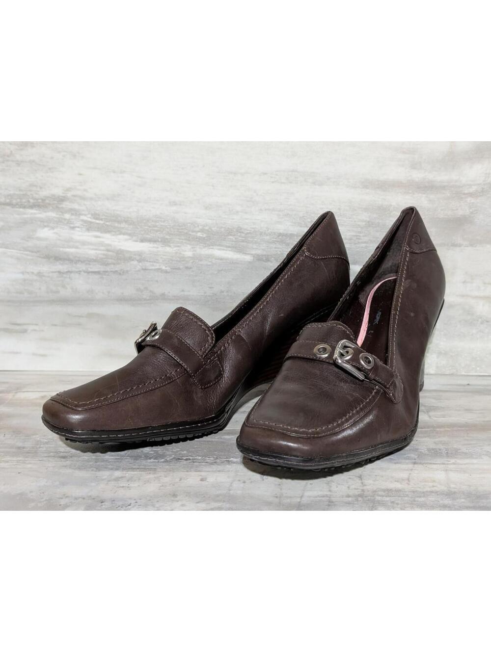 Rockport Women's Brown Leather Wedge Heeled Loafers Size 10